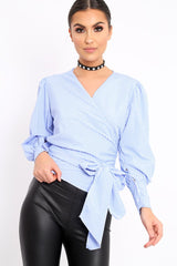 Blue Gingham Wrap Front Top - Gloria-Tops