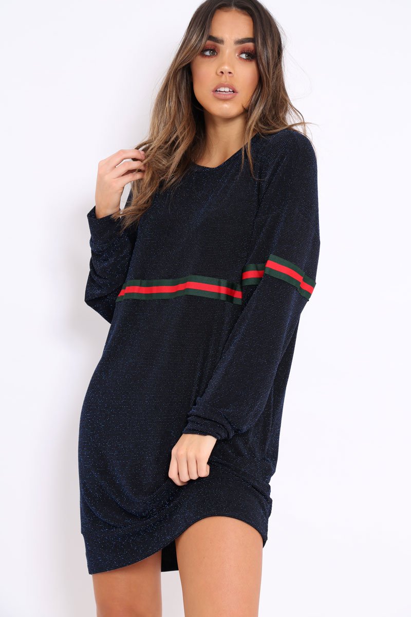 Blue Glitter Stripe Jumper Dress - Finley-Dresses