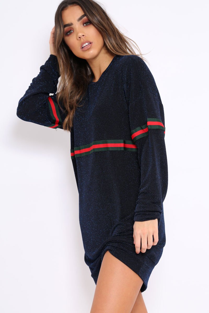 Blue Glitter Stripe Jumper Dress - Finley-Dresses