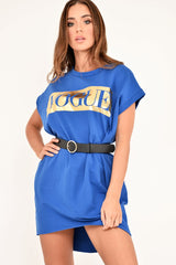 Blue Gold Vogue Slogan Oversized T-shirt - Breah-Tops