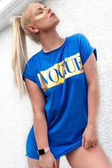 Blue Gold Vogue Slogan Oversized T-shirt - Breah-Tops