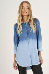Blue Gradient Denim Oversized Shirt - Hunter-Dresses