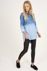 Blue Gradient Denim Oversized Shirt - Hunter-Dresses