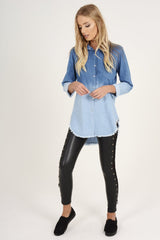 Blue Gradient Denim Oversized Shirt - Hunter-Dresses