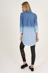 Blue Gradient Denim Oversized Shirt - Hunter-Dresses