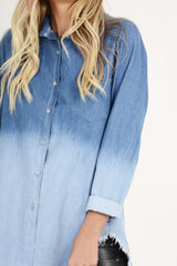 Blue Gradient Denim Oversized Shirt - Hunter-Dresses