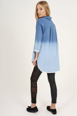 Blue Gradient Denim Oversized Shirt - Hunter-Dresses