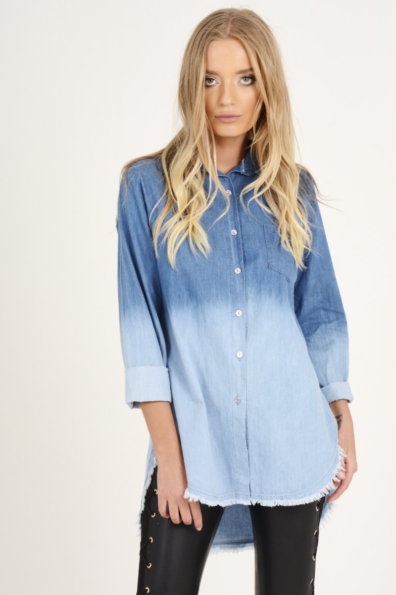 Blue Gradient Denim Oversized Shirt - Hunter-Dresses