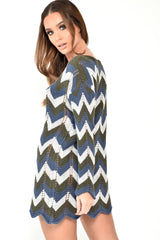 Blue Green Black Chevron Jumper Dress - Kalise-Knitwear