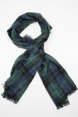Blue Green Tartan Fringe Hem Scarf - Liany-Accessories