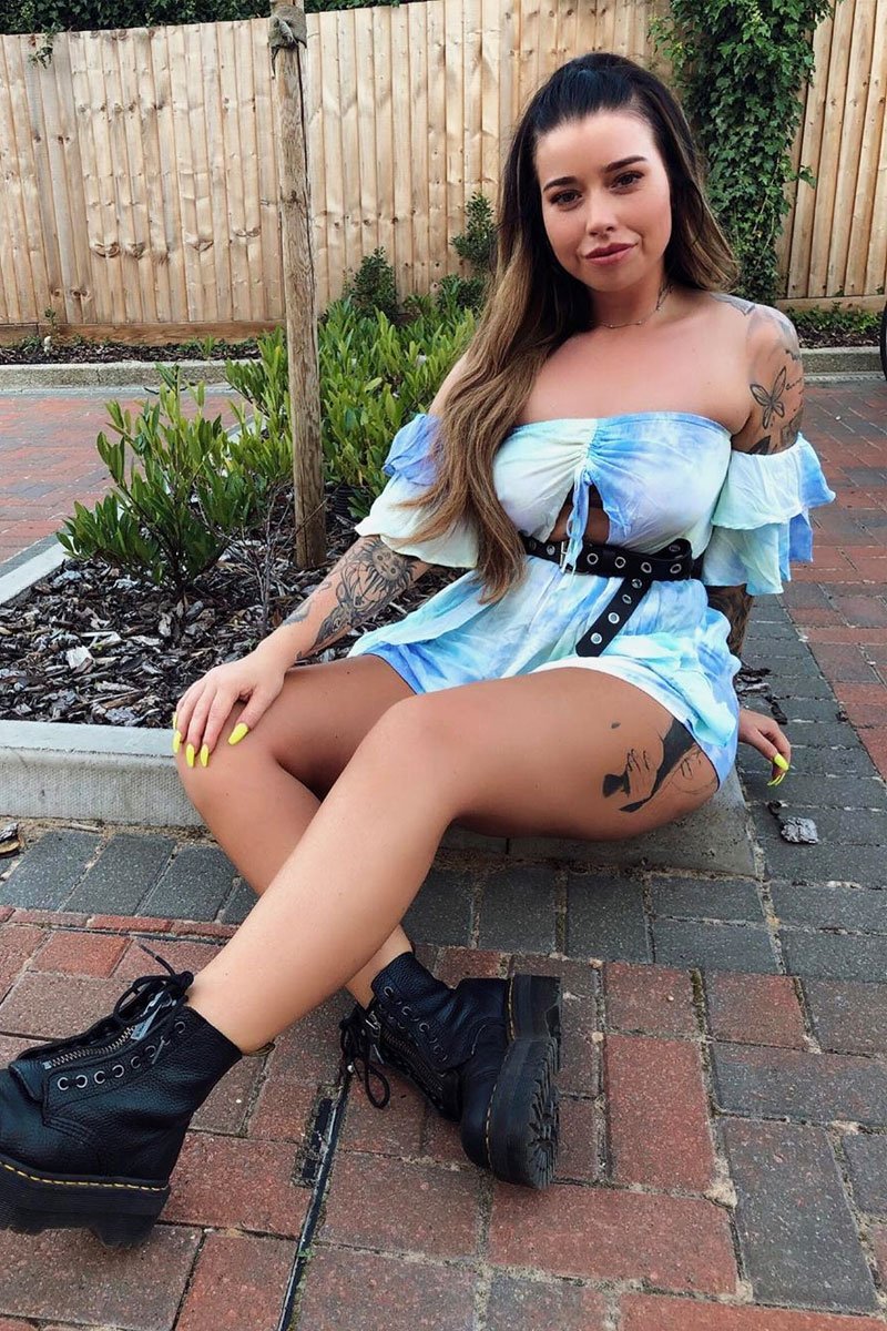 Blue Green Tie Dye Frill Detail Cut Out Playsuit - Jaira-Playsuits