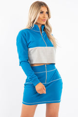 Blue Grey Cropped Zip Jumper Skirt Co-ord - Hestia-Co-ords