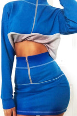 Blue Grey Cropped Zip Jumper Skirt Co-ord - Hestia-Co-ords