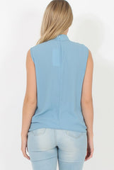 Blue High Neck Cross Over Top - Remy-Tops