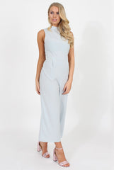Blue High Neck Jumpsuit - Carla-Jumpsuits