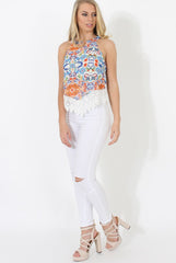 Blue High Neck Top - Lydia-Tops