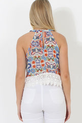 Blue High Neck Top - Lydia-Tops