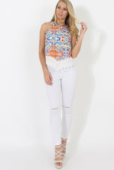 Blue High Neck Top - Lydia-Tops