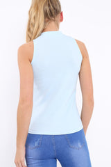 Blue High Neck V Front Top - Emmy-Tops
