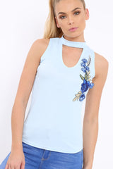 Blue High Neck V Front Top - Emmy-Tops