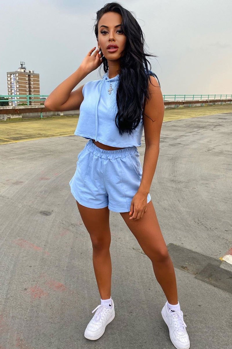 Blue Hooded Top and Shorts Loungewear Co-ord - Hannie-Loungewear