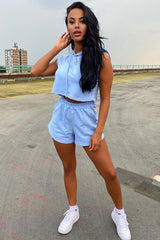 Blue Hooded Top and Shorts Loungewear Co-ord - Hannie-Loungewear