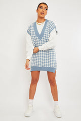 Blue Houndstooth Knit Vest - Hazel-Jumper