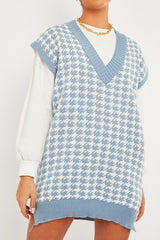 Blue Houndstooth Knit Vest - Hazel-Jumper