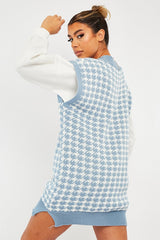 Blue Houndstooth Knit Vest - Hazel-Jumper