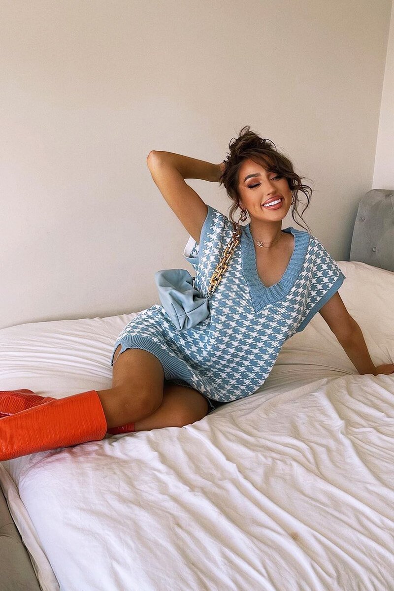 Blue Houndstooth Knit Vest - Hazel-Jumper