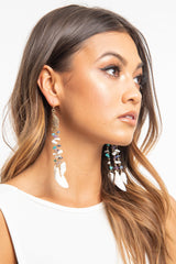 Blue Iridescent Shell Tier Drop Earrings - Aliaa-Jewellery