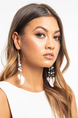 Blue Iridescent Shell Tier Drop Earrings - Aliaa-Jewellery