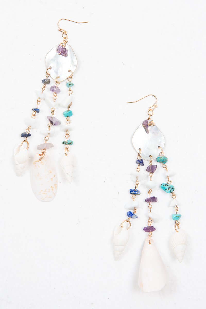 Blue Iridescent Shell Tier Drop Earrings - Aliaa-Jewellery