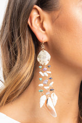 Blue Iridescent Shell Tier Drop Earrings - Aliaa-Jewellery