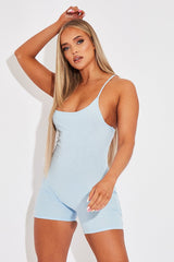 Blue Jersey Low Back Unitard - Taya-Playsuits
