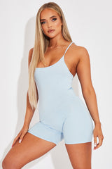 Blue Jersey Low Back Unitard - Taya-Playsuits