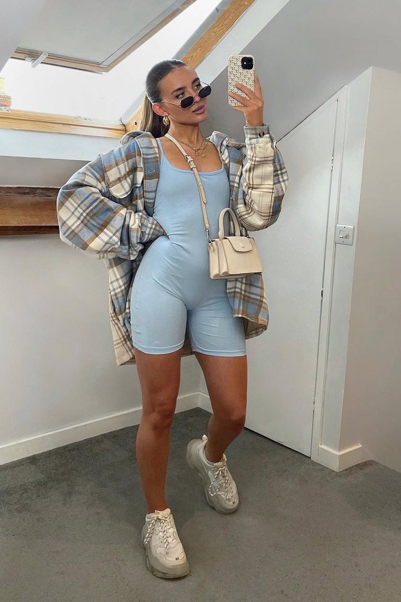 Blue Jersey Low Back Unitard - Taya-Playsuits