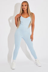 Blue Jersey Scoop Neck Jumpsuit - Kadia-Jumpsuits