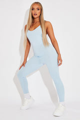 Blue Jersey Scoop Neck Jumpsuit - Kadia-Jumpsuits