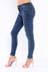 Blue Jewelled and Distressed Jeans - Kasi-Jeans