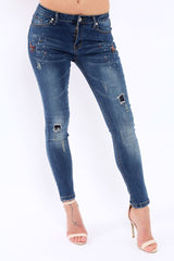 Blue Jewelled and Distressed Jeans - Kasi-Jeans
