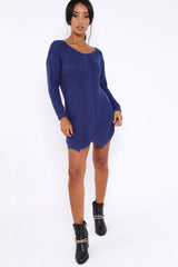 Blue Jumper Dress with Twist Knit Detail - Antonia-Dresses