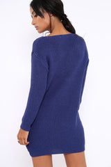 Blue Jumper Dress with Twist Knit Detail - Antonia-Dresses