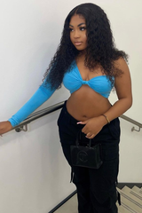 Blue Knot Front One Sleeve Crop Top - Yeliz