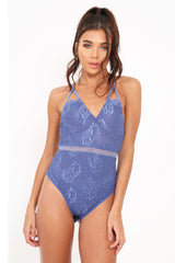 Blue Lace Open Back Bodysuit - Naomie-Bodysuits