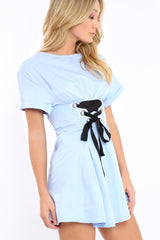 Blue Lace Up Corset Dress - Leyla-Dresses