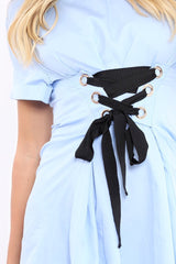 Blue Lace Up Corset Dress - Leyla-Dresses