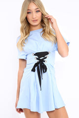 Blue Lace Up Corset Dress - Leyla-Dresses