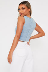 Blue Lace Up Denim Crop Top - Floyd-Crop Tops