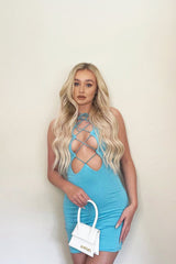 Blue Lace Up Details Bodycon Mini Dress - Jovie-Dresses